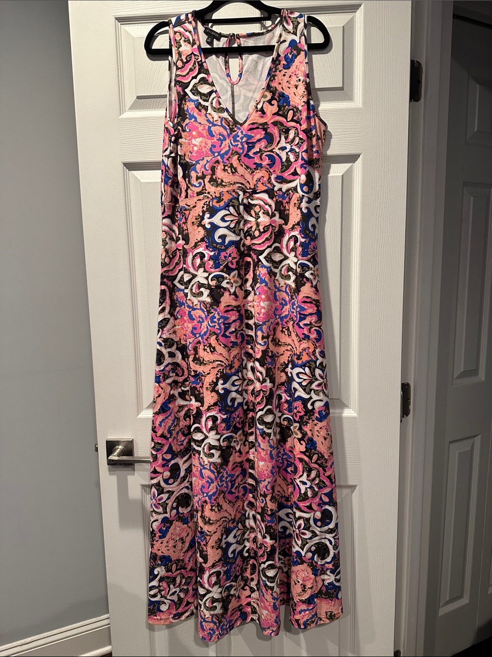 Talbots Pink and Blue Printed V-Neck Maxi Dress